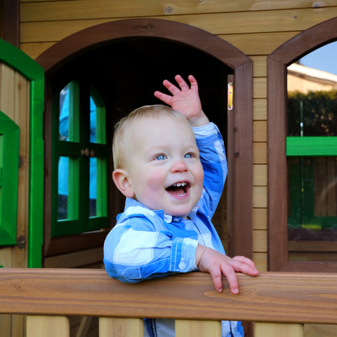 Image of AXI Tom Playhouse Bruin/Groen incl rode glijbaan