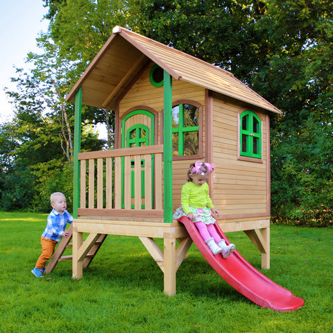 Image of AXI Tom Playhouse Bruin/Groen incl rode glijbaan