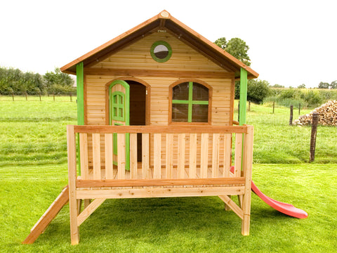 Image of AXI Stef Playhouse Bruin/Groen incl rode glijbaan