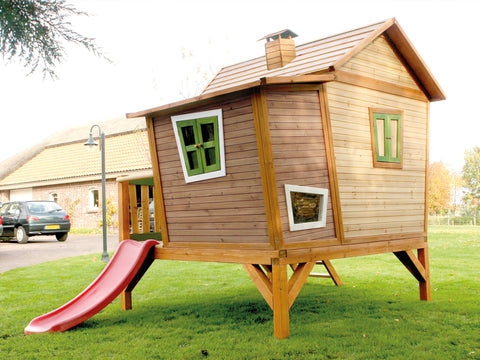 Image of AXI Emma Playhouse Bruin-groen incl rode glijbaan