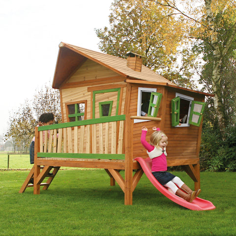 Image of AXI Emma Playhouse Bruin-groen incl rode glijbaan