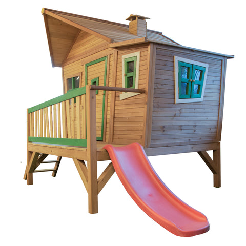 Image of AXI Emma Playhouse Bruin-groen incl rode glijbaan