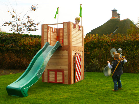 Image of AXI Arthur Playhouse Bruin-rood incl groene glijbaan