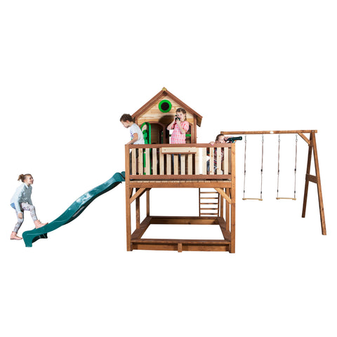 Image of AXI Liam Playhouse Bruin/groen incl dubbele schommel