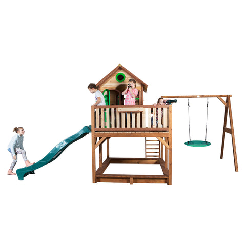 Image of AXI Liam Playhouse met Summer nestschommel Bruin/groen incl groene glijbaan