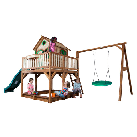 Image of AXI Liam Playhouse met Summer nestschommel Bruin/groen incl groene glijbaan
