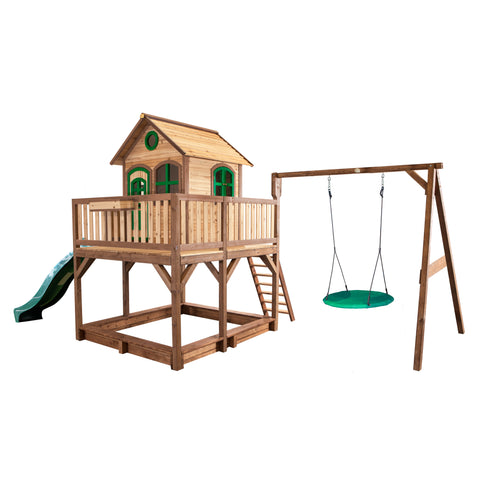 Image of AXI Liam Playhouse met Summer nestschommel Bruin/groen incl groene glijbaan