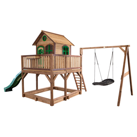 Image of AXI Liam Playhouse met Roxy Nestschommel Bruin/groen incl Groene Glijbaan