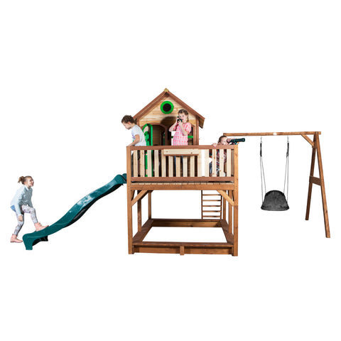 Image of AXI Liam Playhouse met Roxy Nestschommel Bruin/groen incl Groene Glijbaan