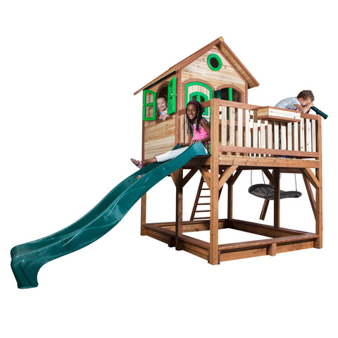 Image of AXI Liam Playhouse met Roxy Nestschommel Bruin/groen incl Groene Glijbaan
