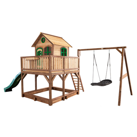 Image of AXI Liam Playhouse met Roxy Nestschommel Bruin/groen incl Groene Glijbaan