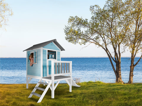 Image of AXI Lodge XL Playhouse Caribbean Blauw incl witte glijbaan