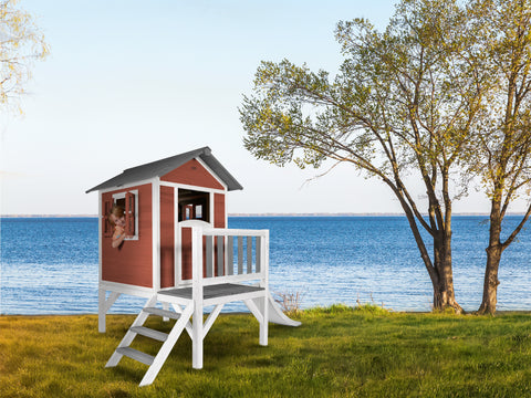 Image of AXI Lodge XL Playhouse Scandinavisch rood inclusief witte glijbaan