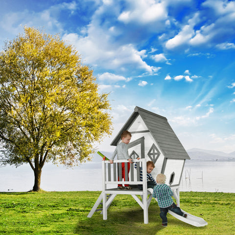 Image of AXI Cabin XL Playhouse Grijs/Wit incl witte glijbaan