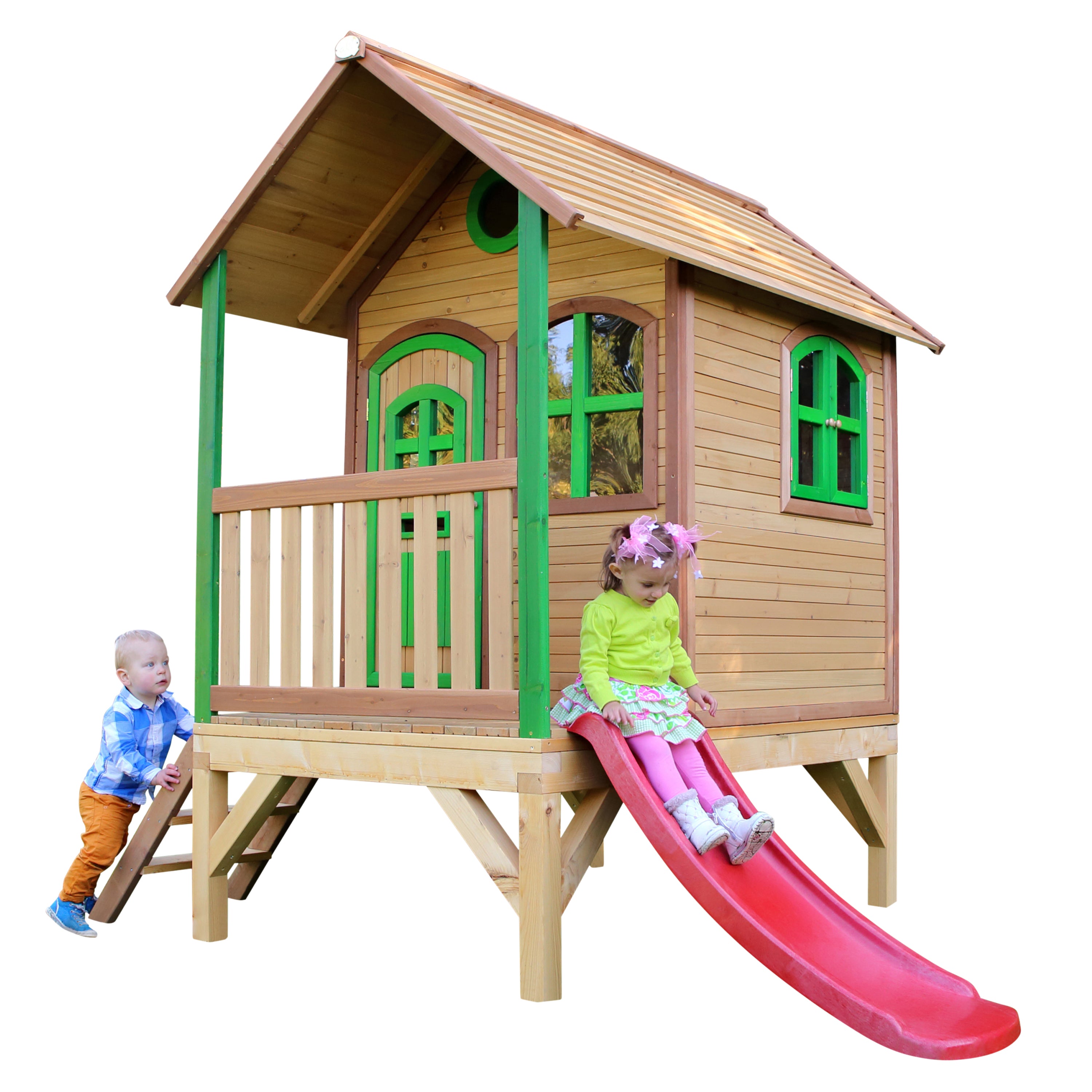 AXI Tom Playhouse Bruin/Groen incl rode glijbaan