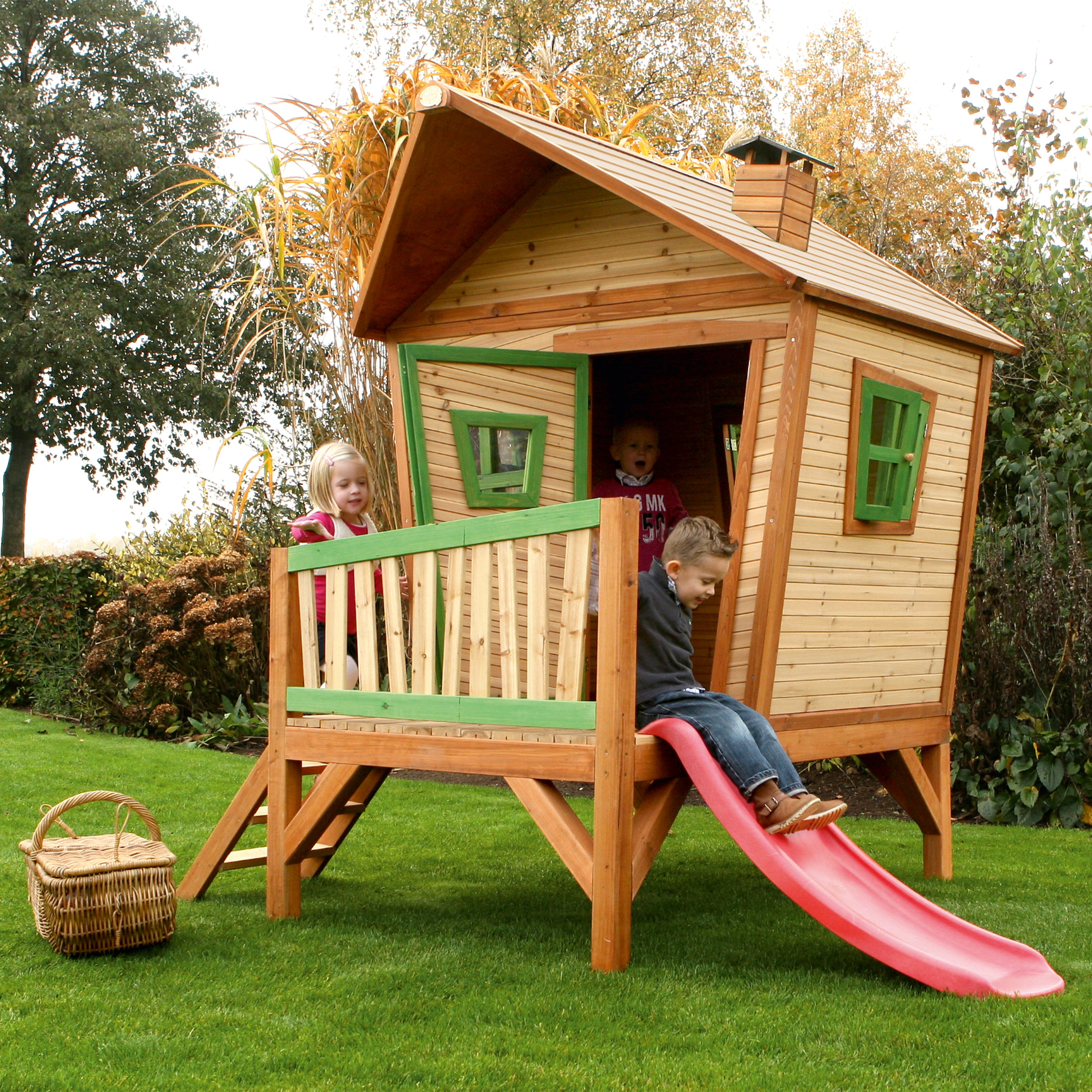 AXI Iris Playhouse Bruin/groen incl rode glijbaan
