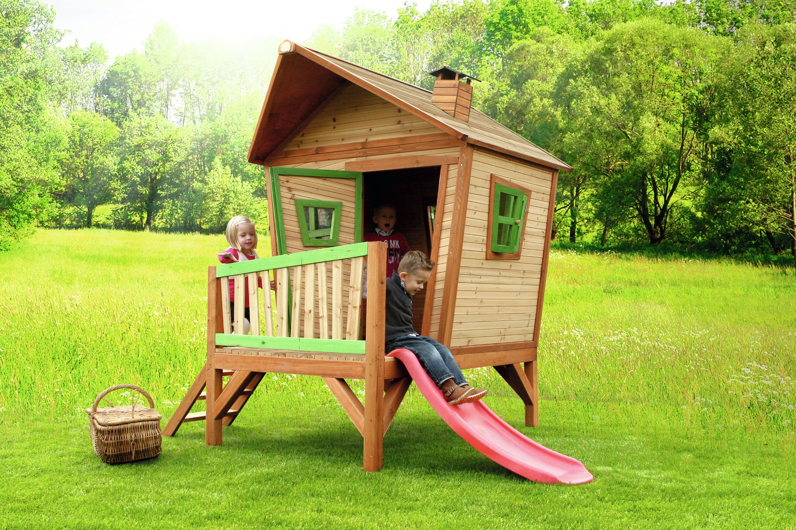 AXI Iris Playhouse Bruin/groen incl rode glijbaan