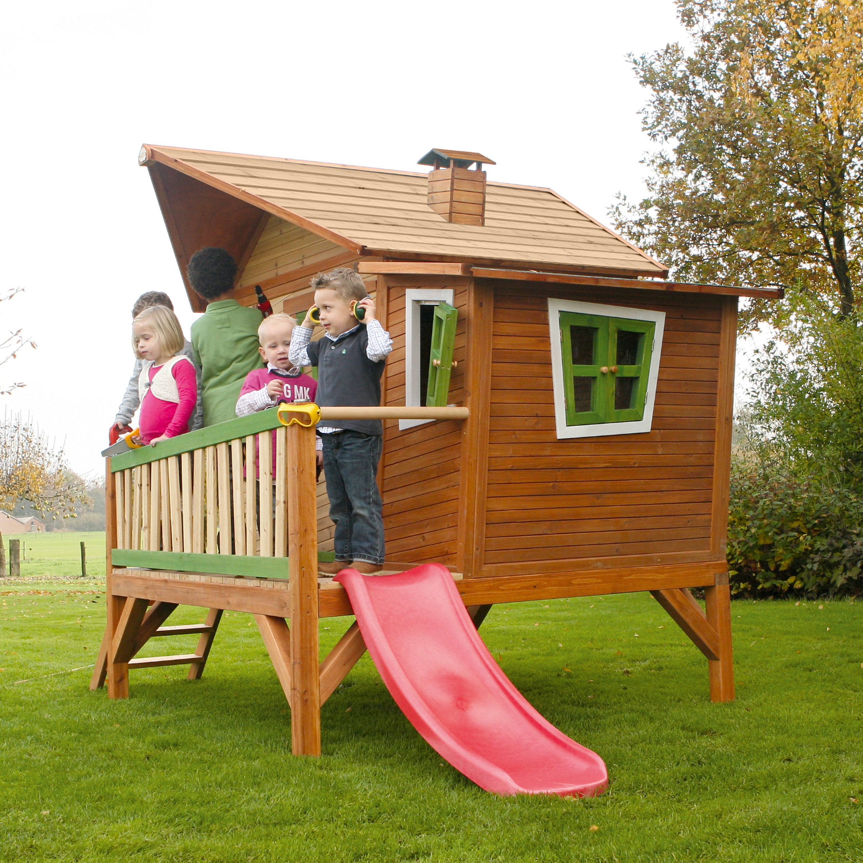 AXI Emma Playhouse Bruin-groen incl rode glijbaan