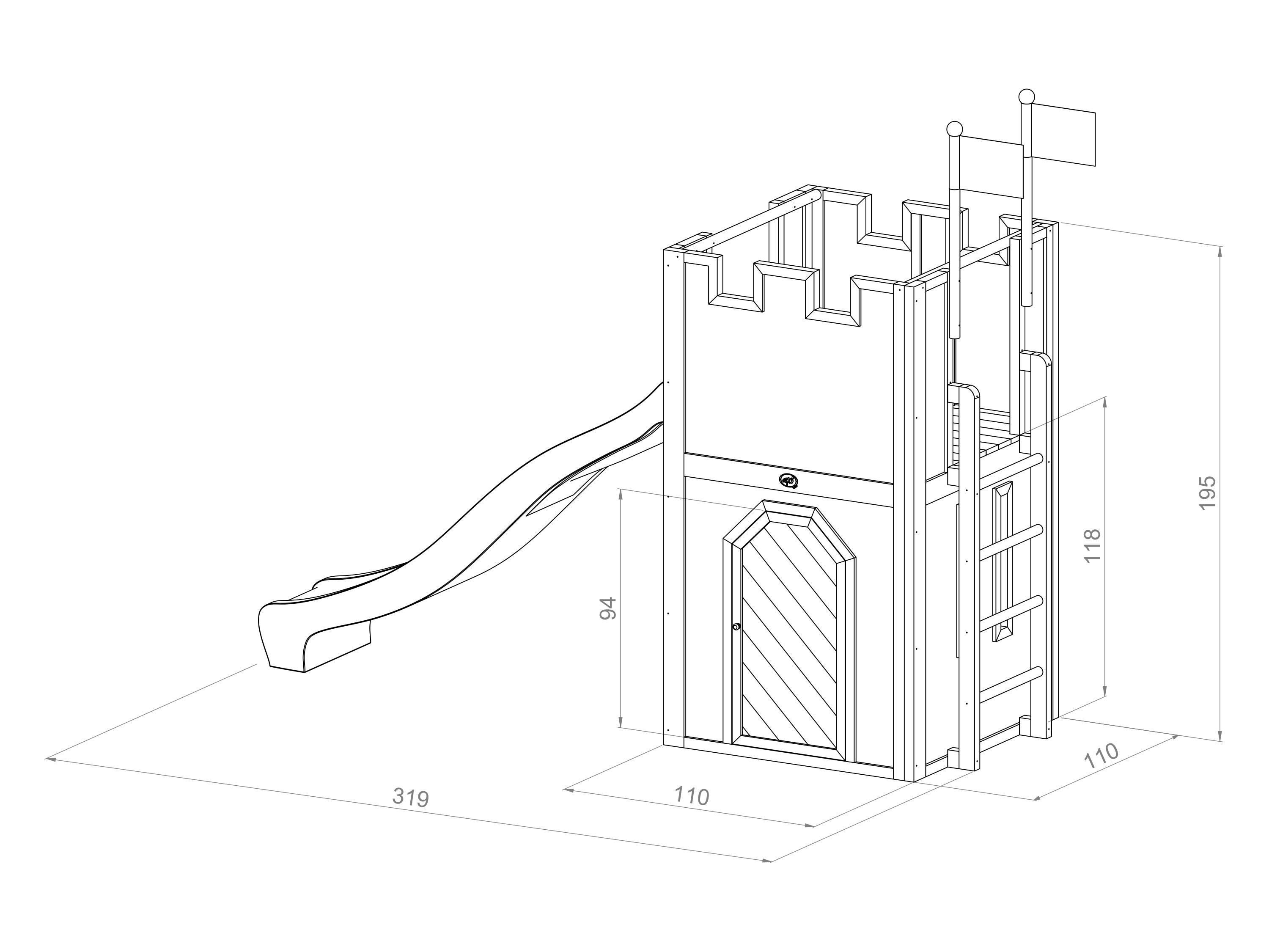 AXI Arthur Playhouse Bruin-rood incl groene glijbaan