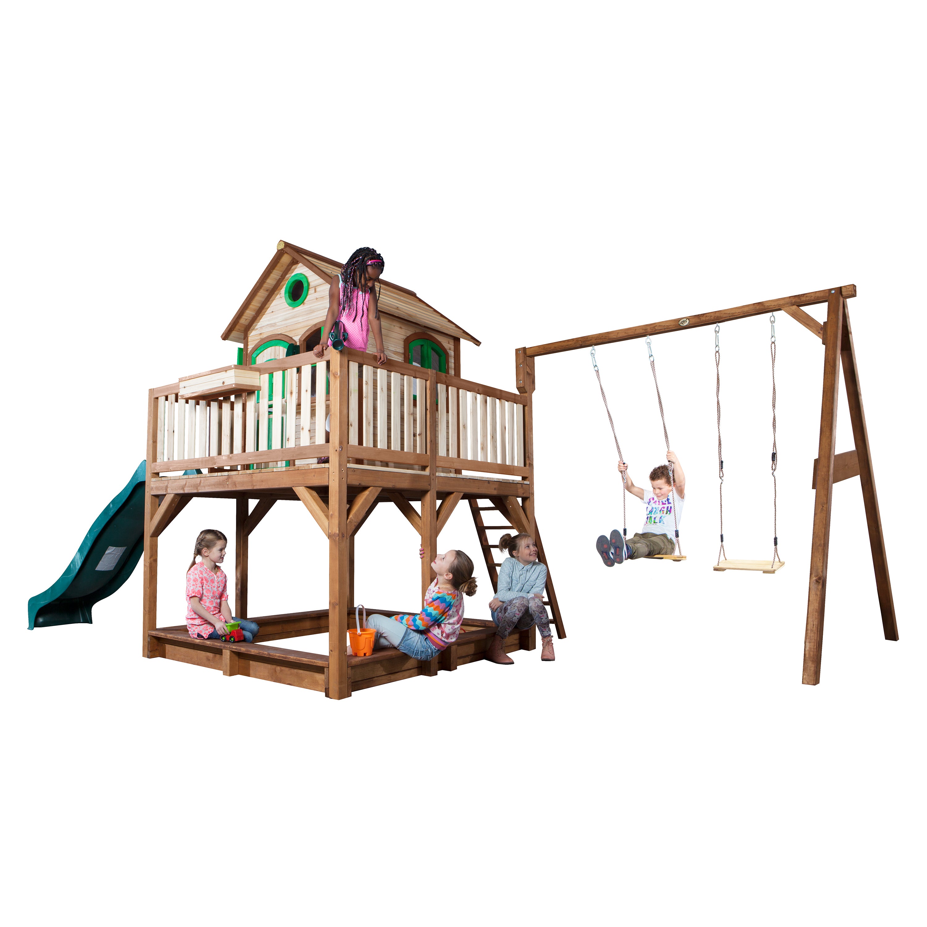 AXI Liam Playhouse Bruin/groen incl dubbele schommel