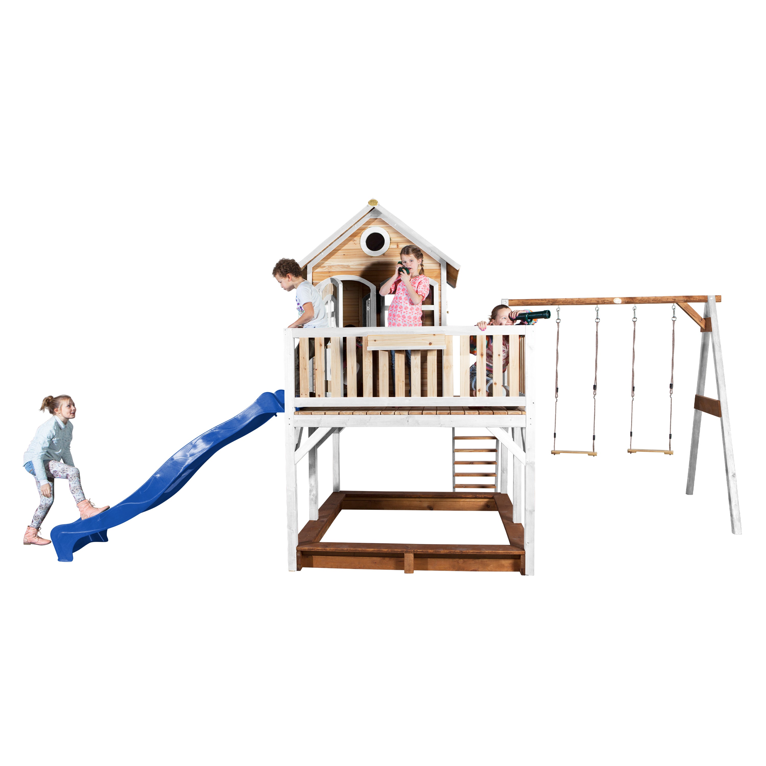AXI Liam Playhouse Bruin/wit incl dubbele schommel