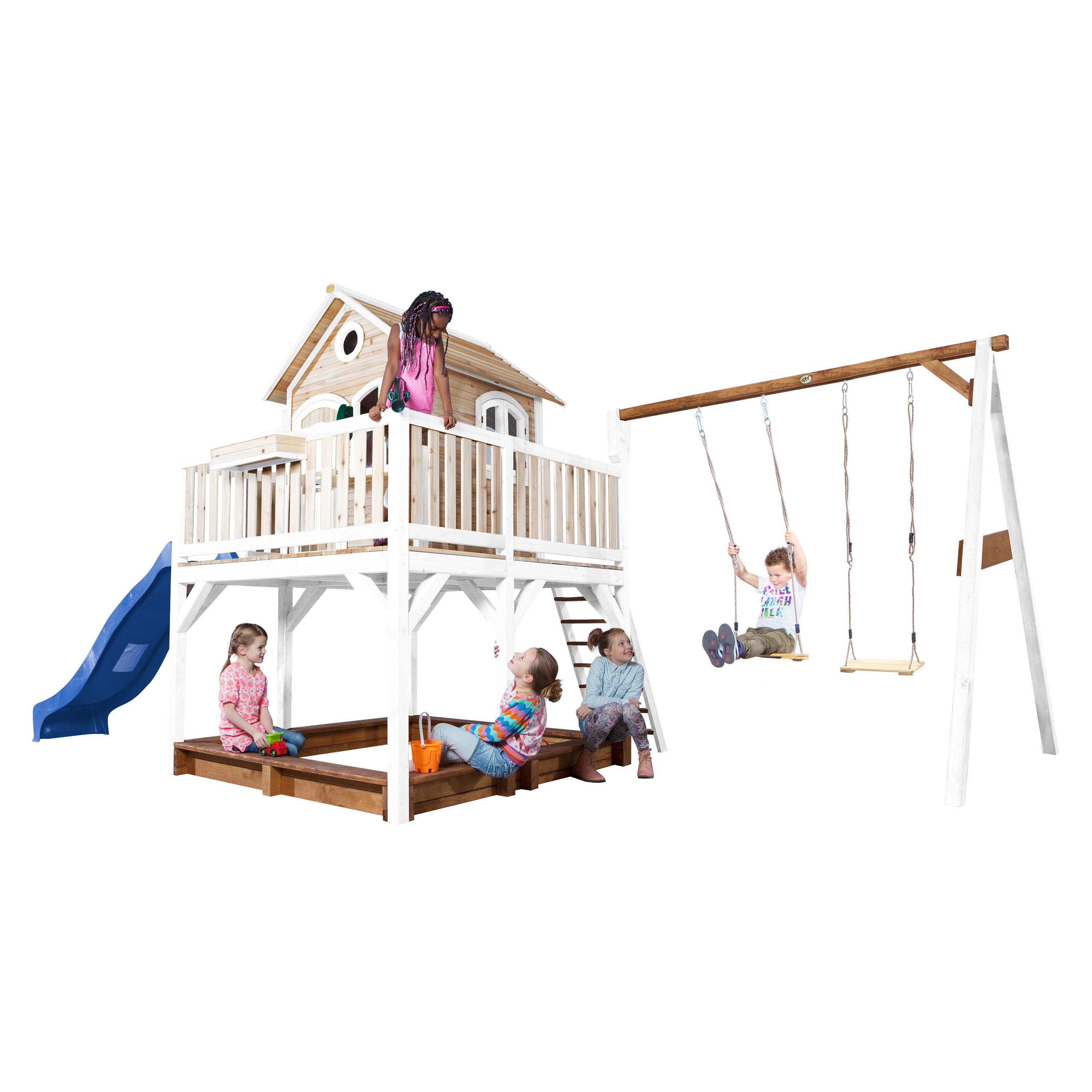 AXI Liam Playhouse Bruin/wit incl dubbele schommel
