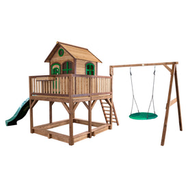 AXI Liam Playhouse met Summer nestschommel Bruin/groen incl groene glijbaan