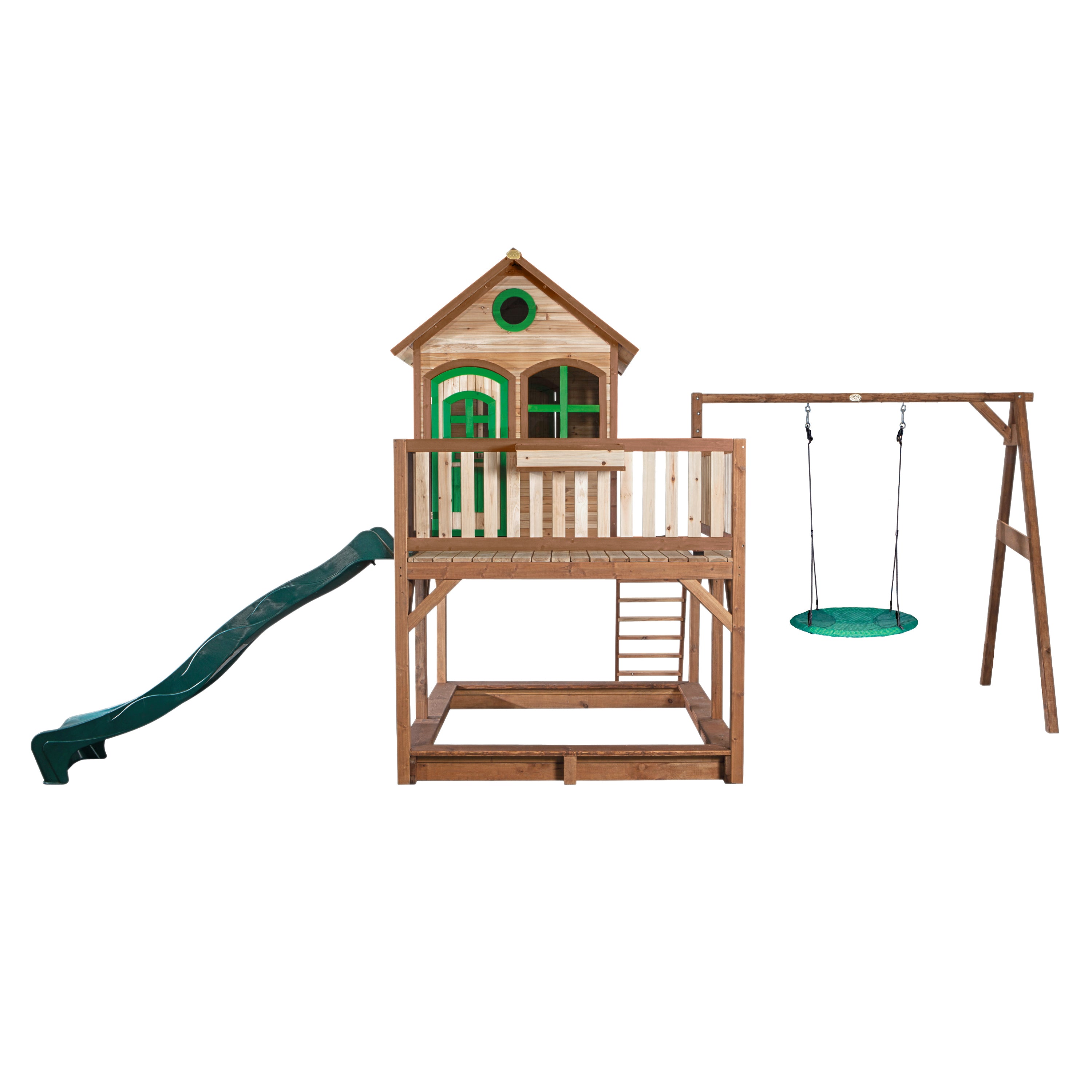 AXI Liam Playhouse met Summer nestschommel Bruin/groen incl groene glijbaan