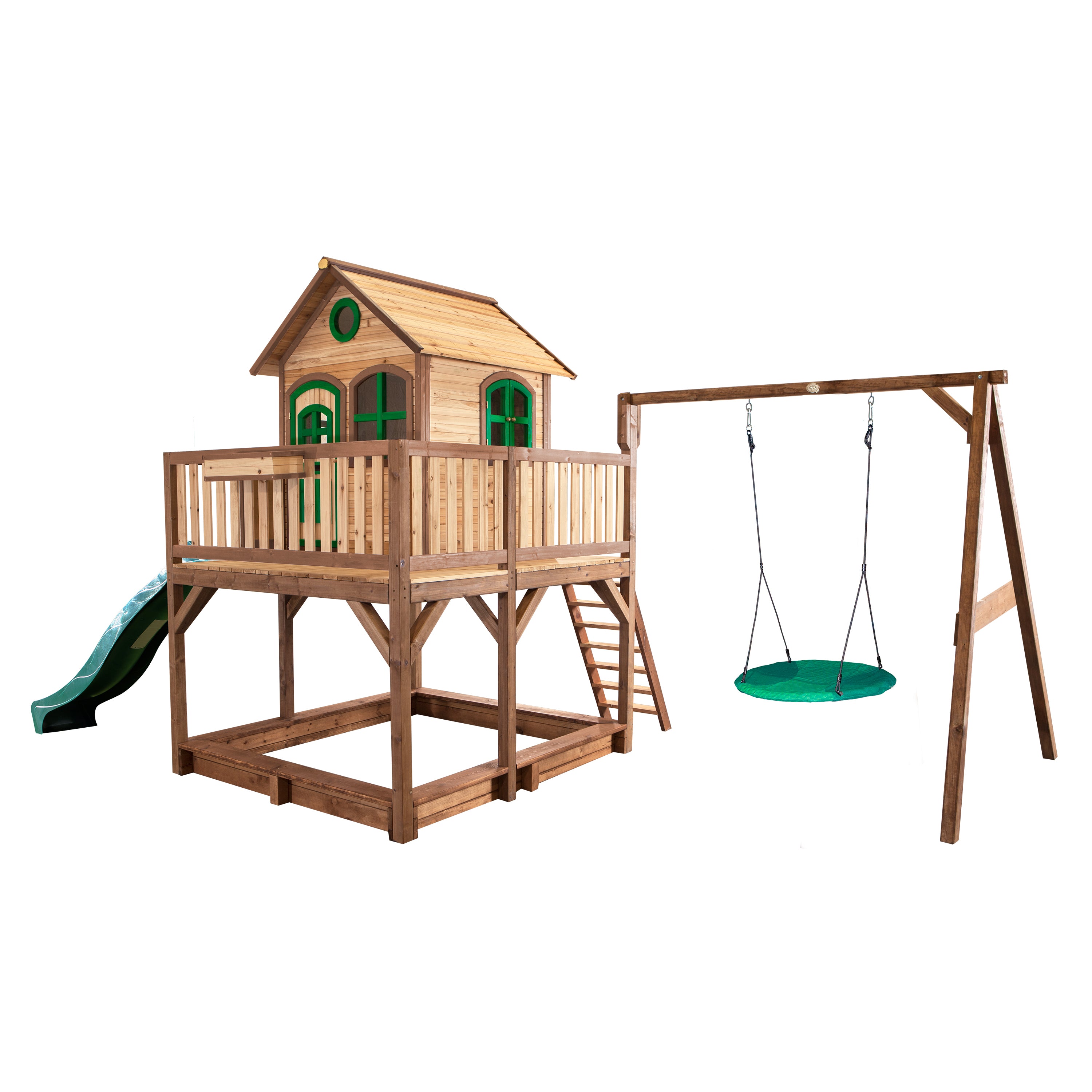 AXI Liam Playhouse met Summer nestschommel Bruin/groen incl groene glijbaan