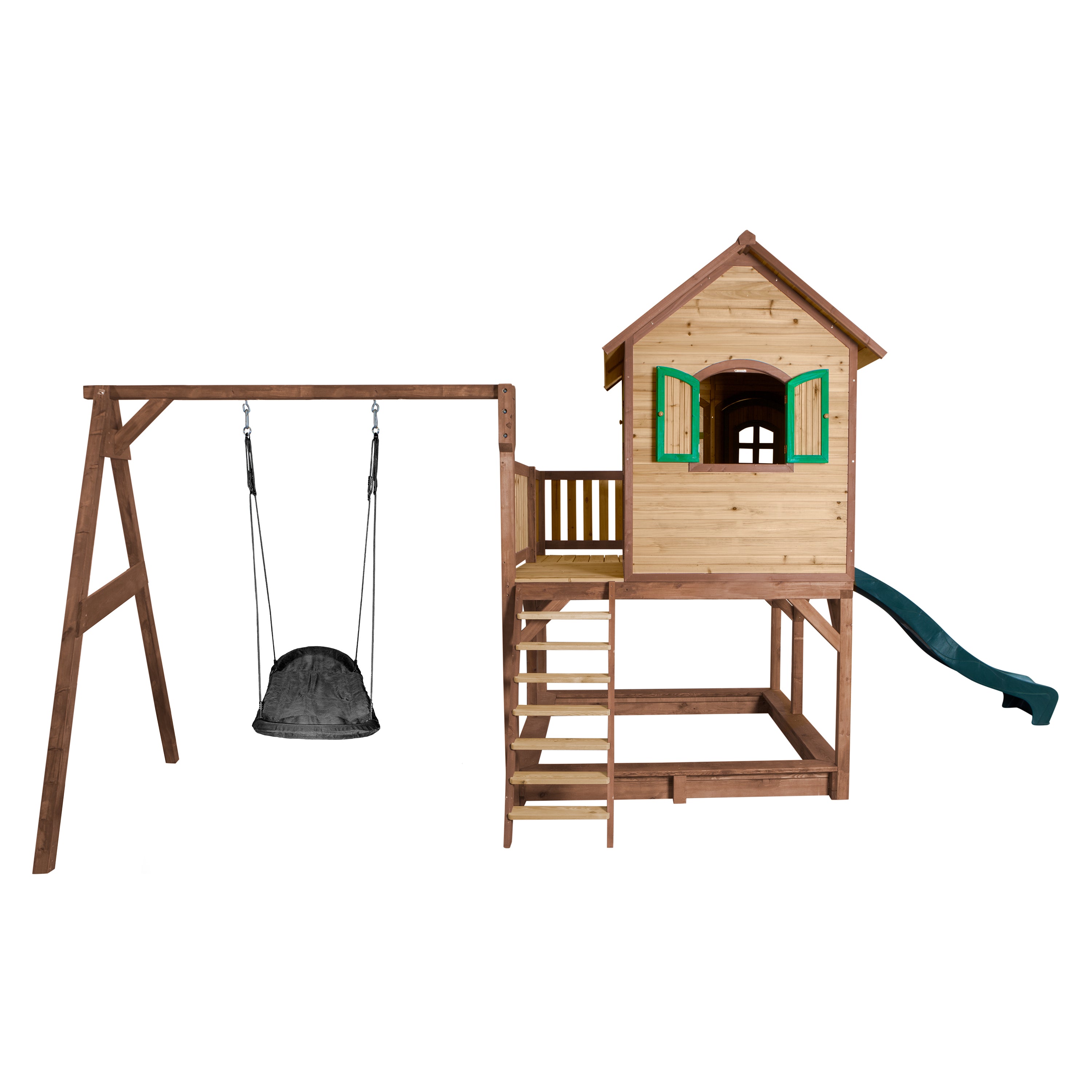 AXI Liam Playhouse met Roxy Nestschommel Bruin/groen incl Groene Glijbaan