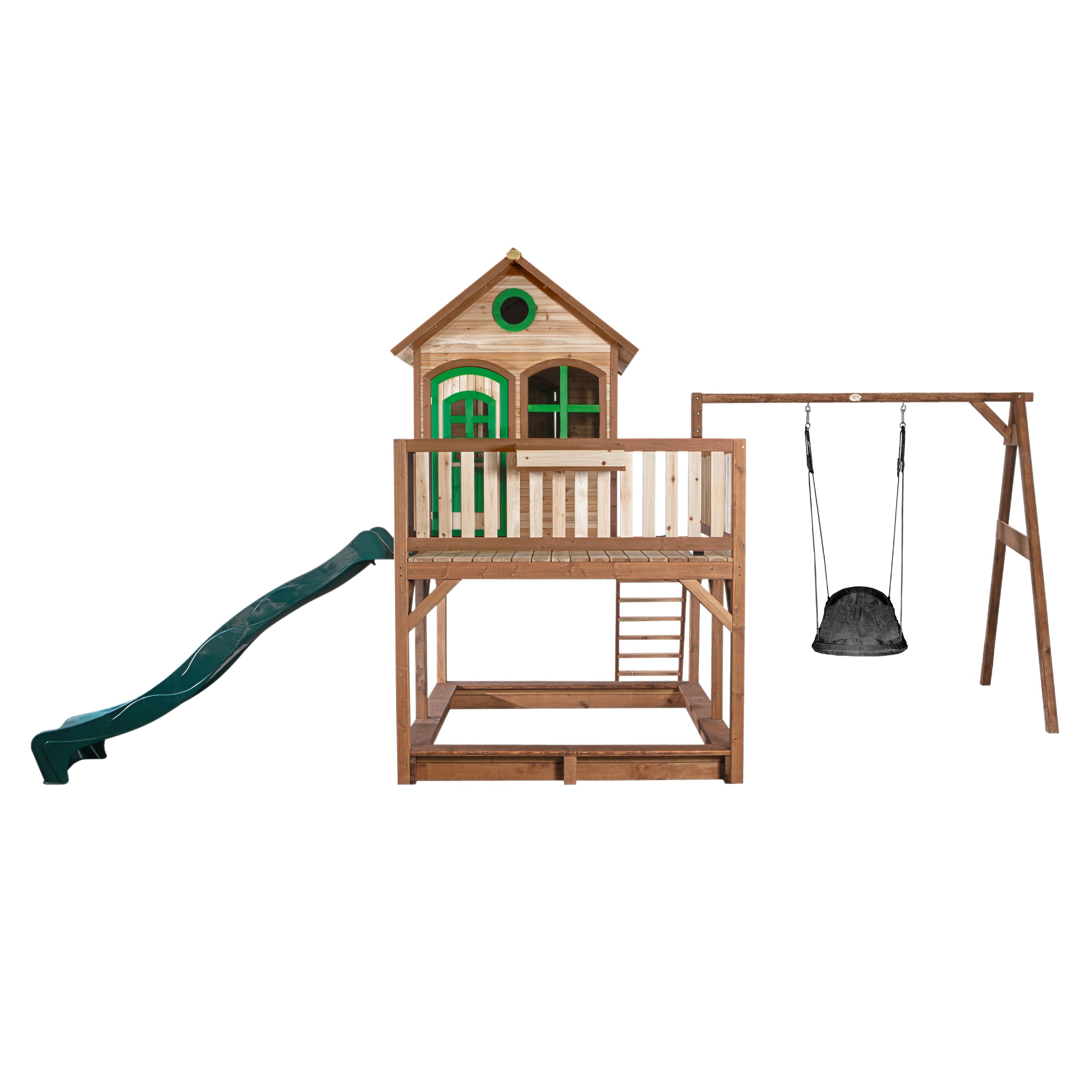 AXI Liam Playhouse met Roxy Nestschommel Bruin/groen incl Groene Glijbaan