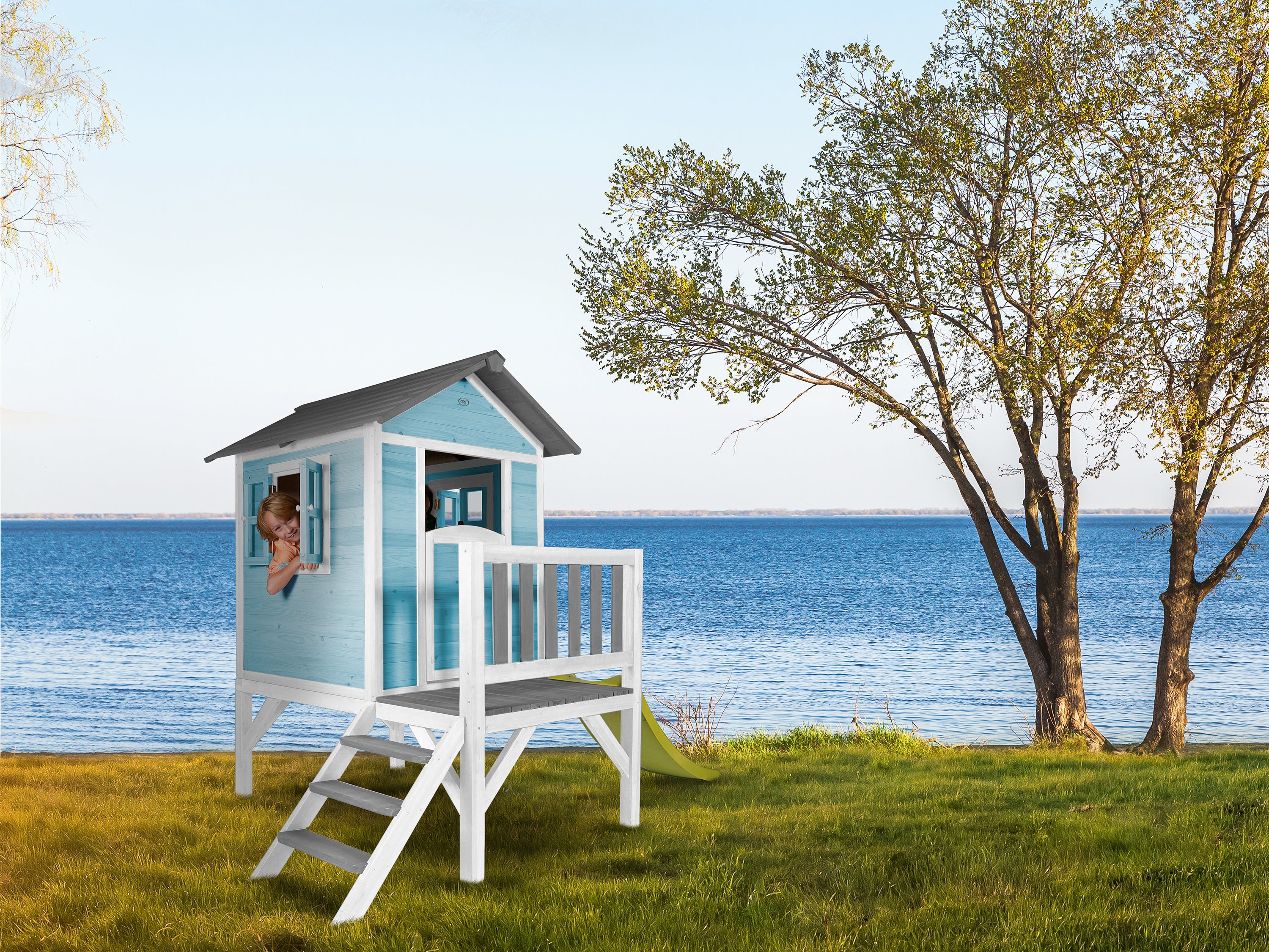 AXI Lodge XL Playhouse Caribbean Blauw incl groene glijbaan