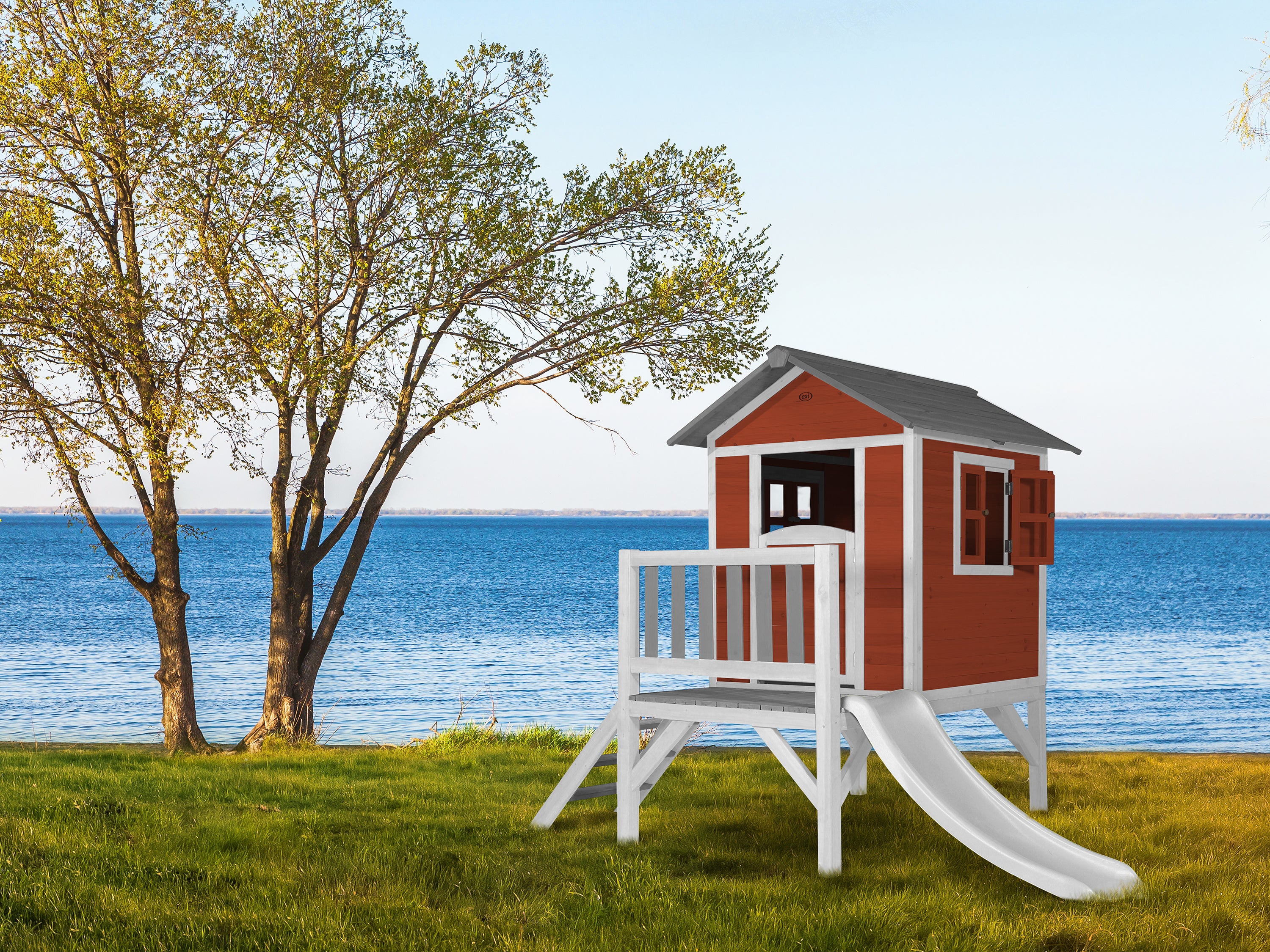 AXI Lodge XL Playhouse Scandinavisch rood inclusief witte glijbaan