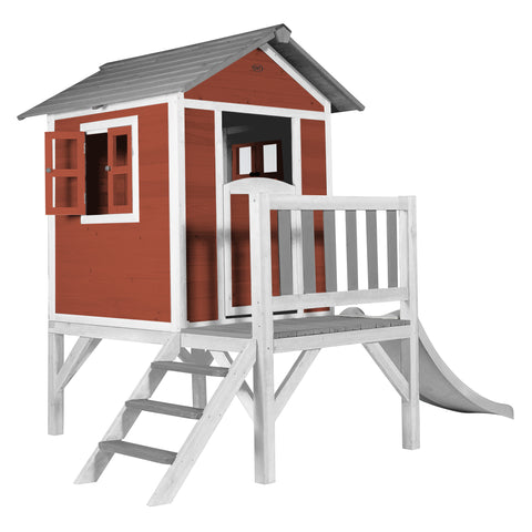 Image of AXI Lodge XL Playhouse Scandinavisch rood inclusief witte glijbaan