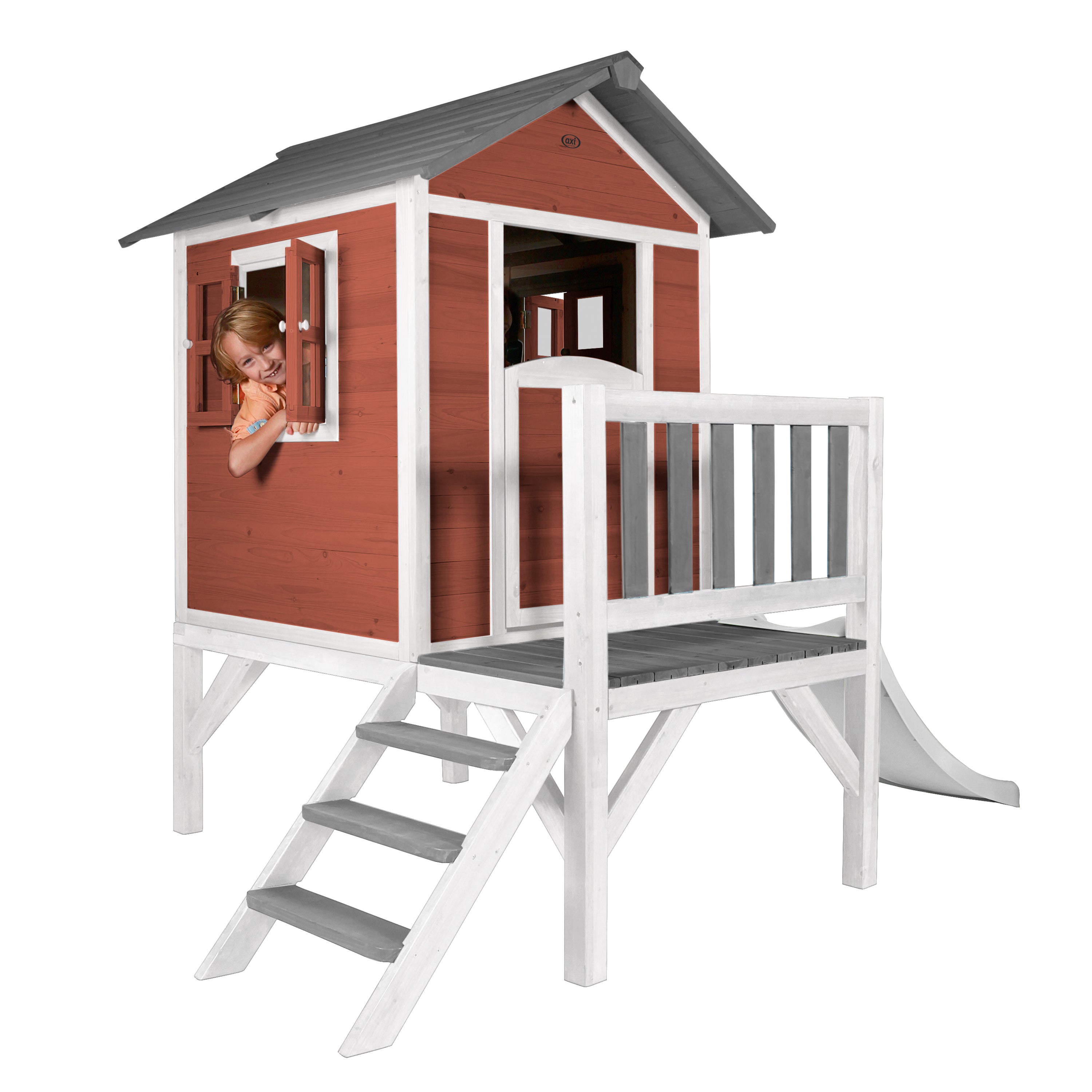 AXI Lodge XL Playhouse Scandinavisch rood inclusief witte glijbaan