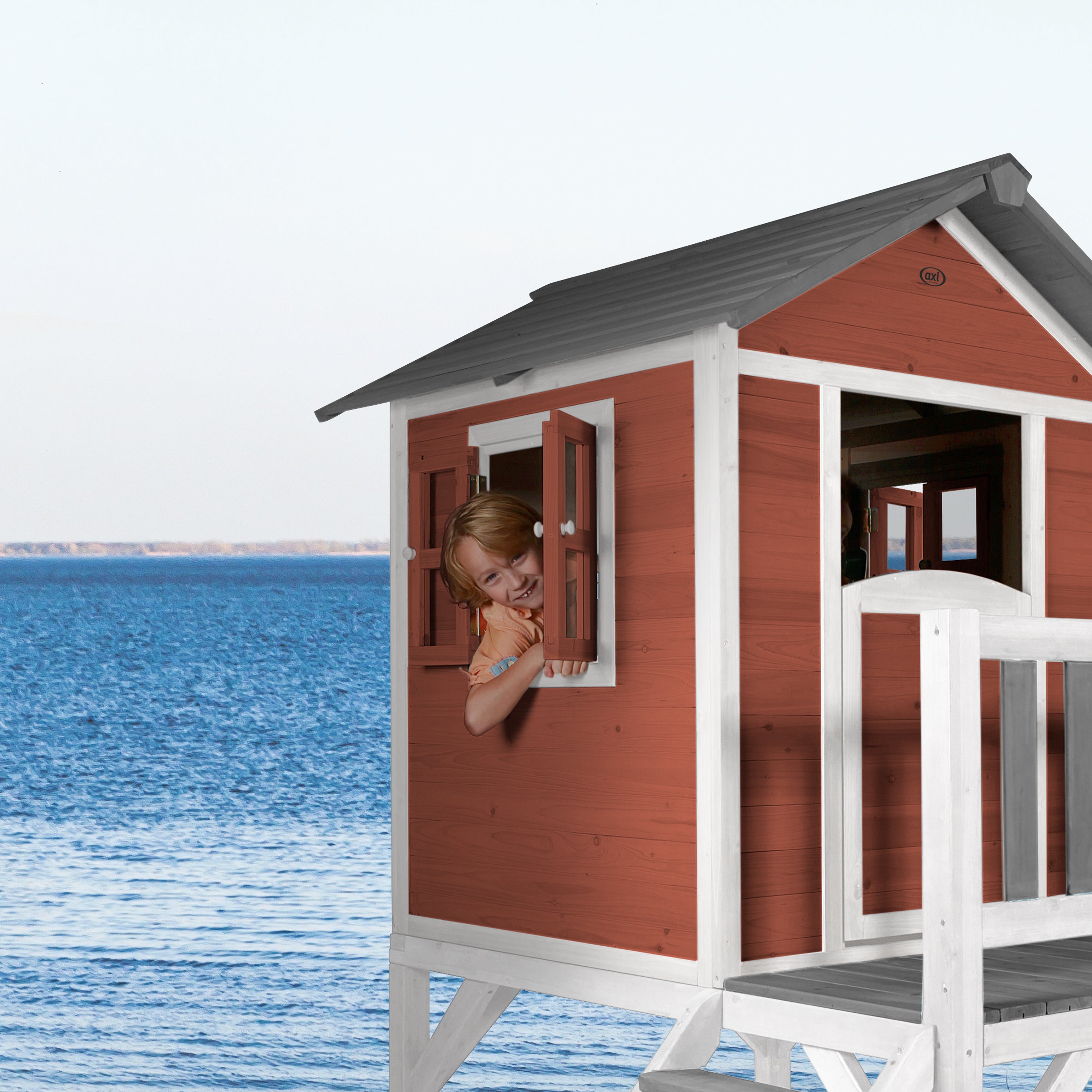 AXI Lodge XL Playhouse Scandinavisch rood inclusief witte glijbaan