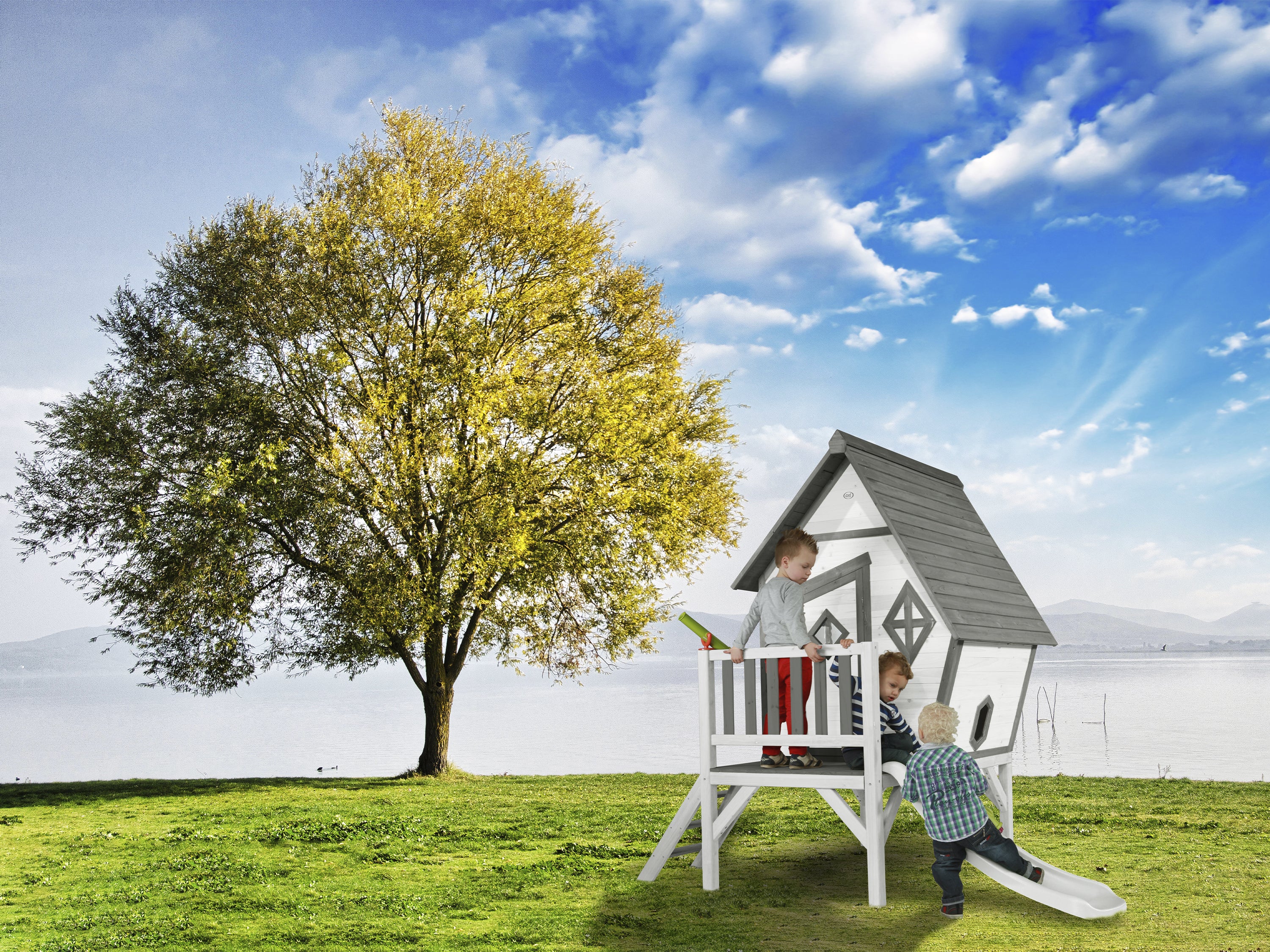 AXI Cabin XL Playhouse Grijs/Wit incl witte glijbaan