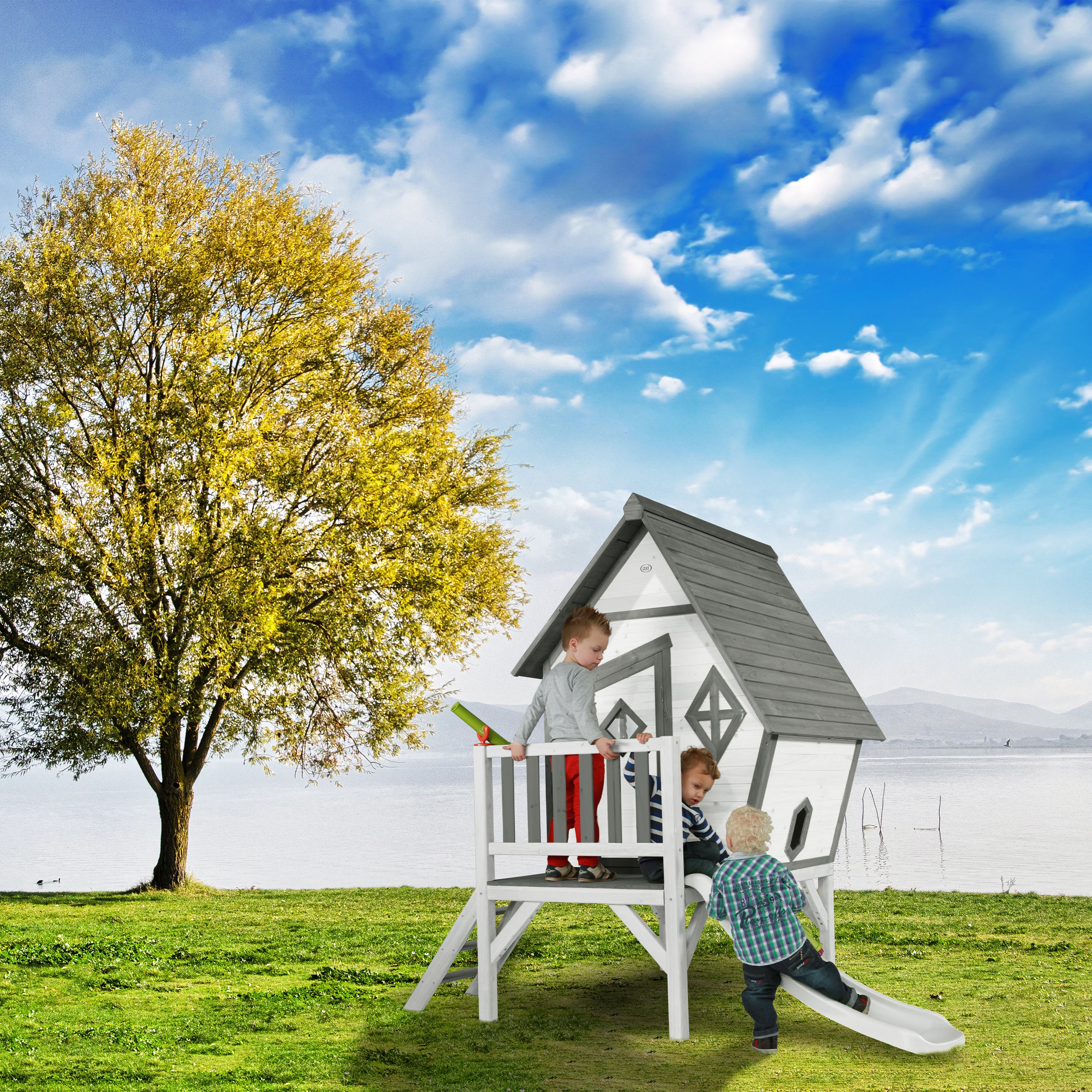 AXI Cabin XL Playhouse Grijs/Wit incl witte glijbaan