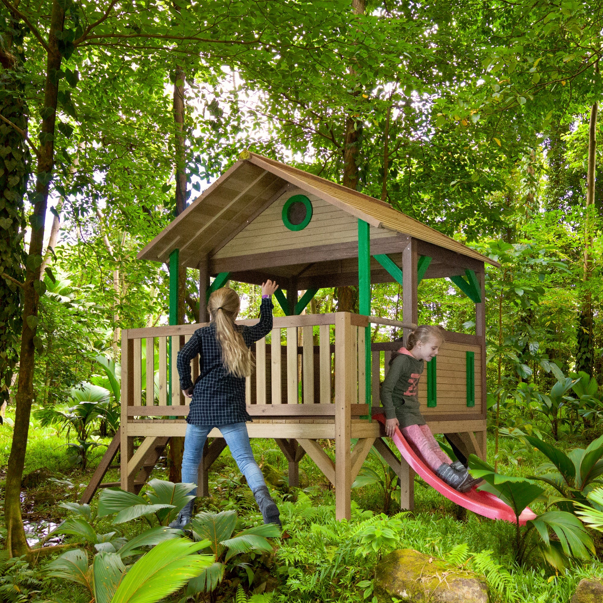 AXI Meeko PlayTower Bruin/groen incl rode glijbaan