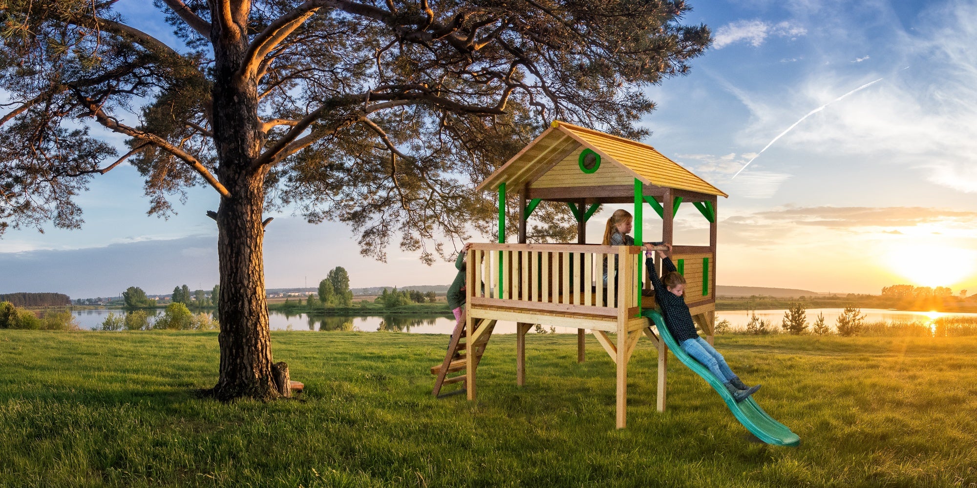 AXI Baloo PlayTower Bruin/groen incl groene glijbaan